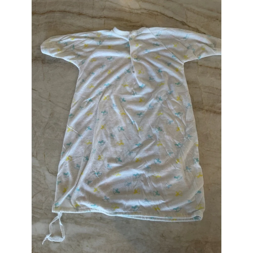 Vintage baby Spencer’s White Blue Rocking Horse Sleep Sack 0-3 Months
